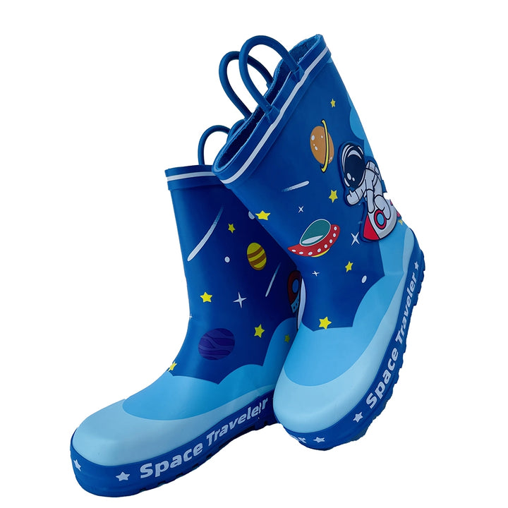 Space Traveller Waterproof Flexible Rubber Rain Gumboots for Kids,Blue