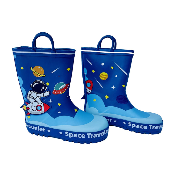 Space Traveller Waterproof Flexible Rubber Rain Gumboots for Kids,Blue