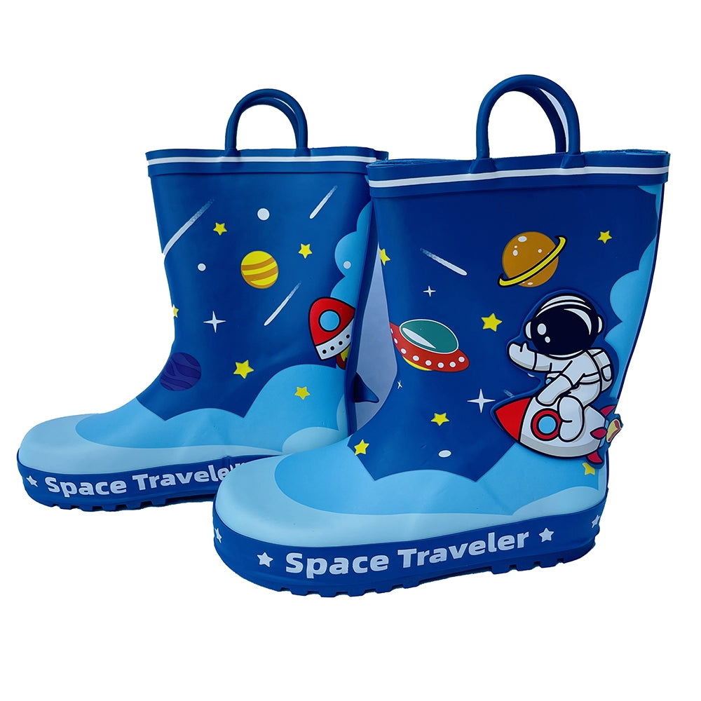 Space Traveller Waterproof Flexible Rubber Rain Gumboots for Kids,Blue