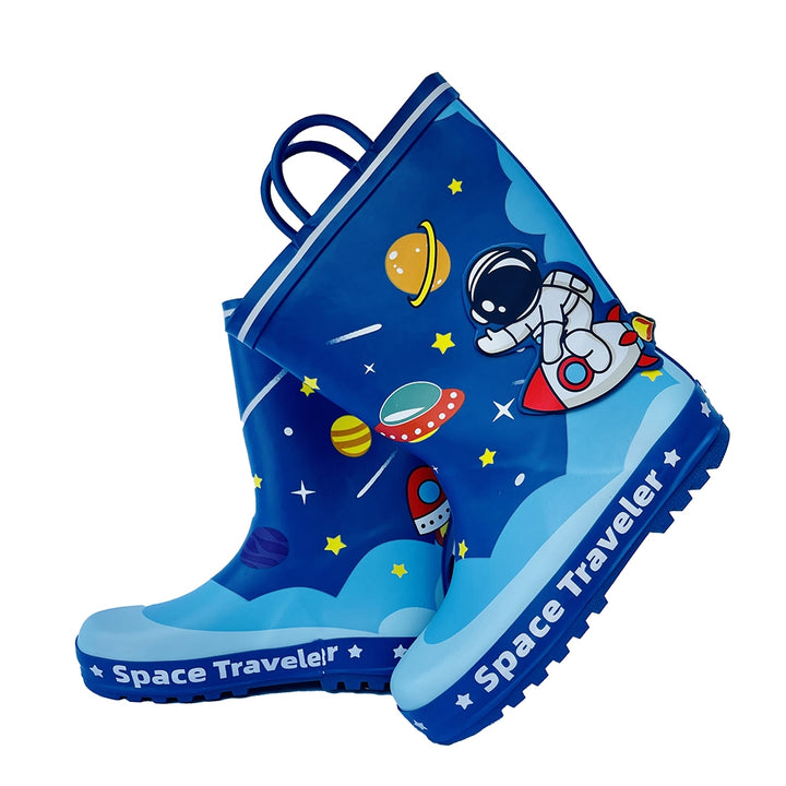 Space Traveller Waterproof Flexible Rubber Rain Gumboots for Kids,Blue