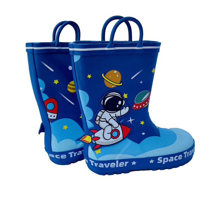 Space Traveller Waterproof Flexible Rubber Rain Gumboots for Kids,Blue