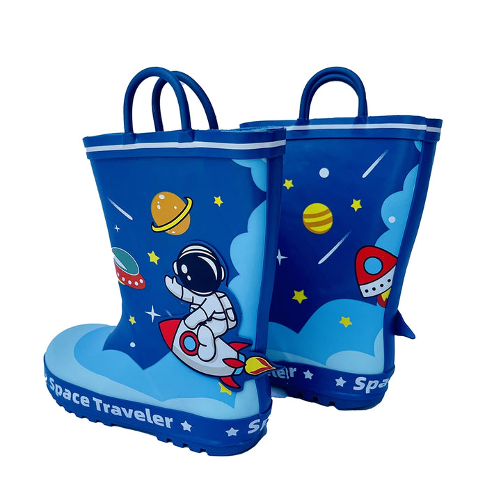 Space Traveller Waterproof Flexible Rubber Rain Gumboots for Kids,Blue