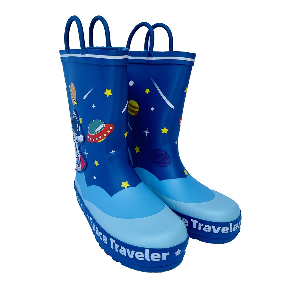 Space Traveller Waterproof Flexible Rubber Rain Gumboots for Kids,Blue