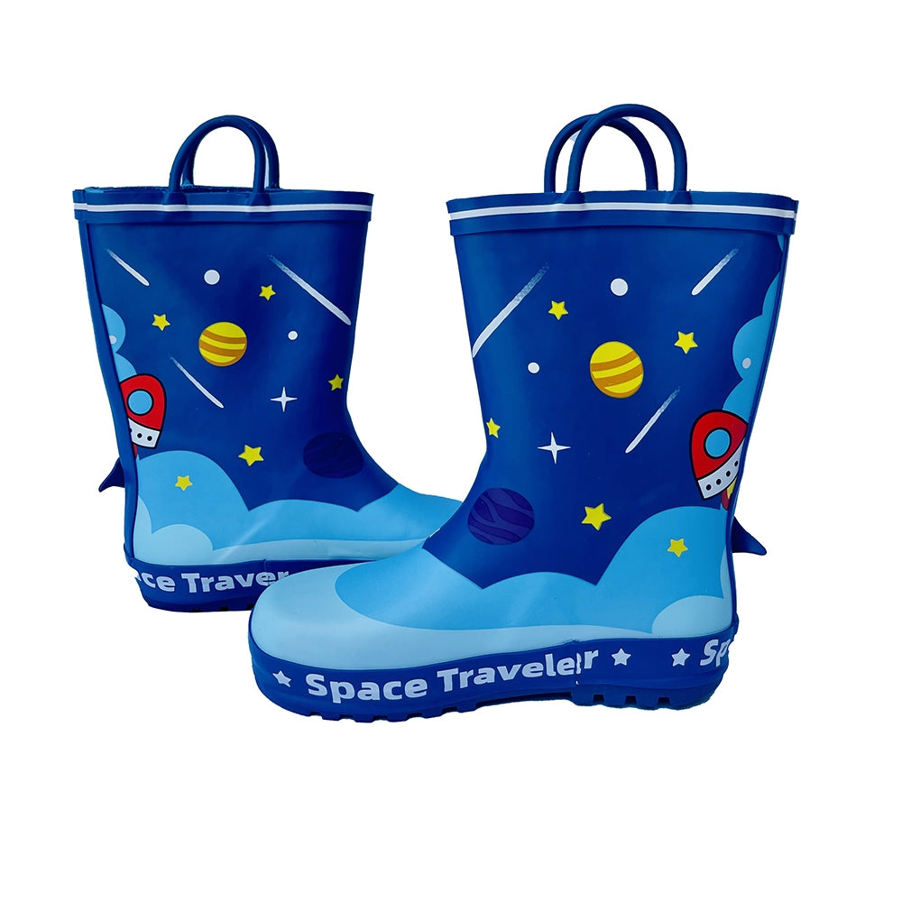 Space Traveller Waterproof Flexible Rubber Rain Gumboots for Kids,Blue