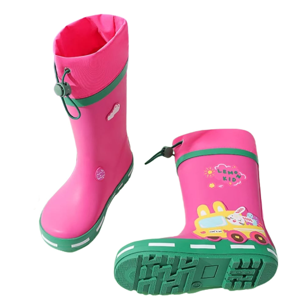 Little Surprise Box Ms. Rock & Roll Bunny Flexible Rubber Rain Gumboots for Kids Fuchsia Pink