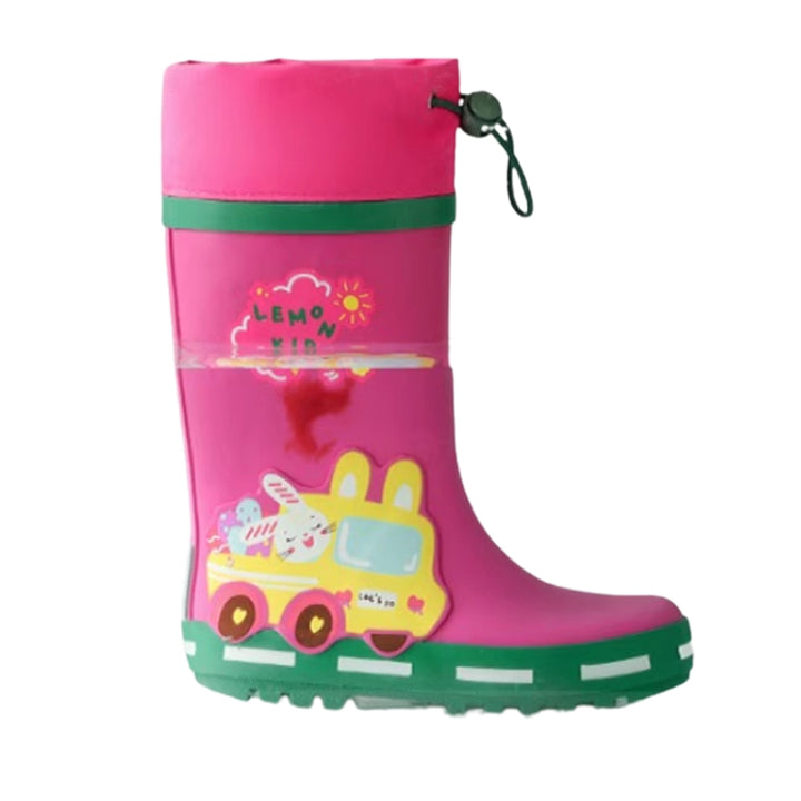 Little Surprise Box Ms. Rock & Roll Bunny Flexible Rubber Rain Gumboots for Kids Fuchsia Pink