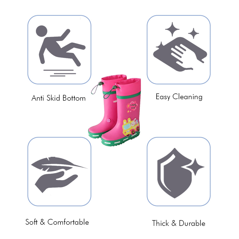 Little Surprise Box Ms. Rock & Roll Bunny Flexible Rubber Rain Gumboots for Kids Fuchsia Pink