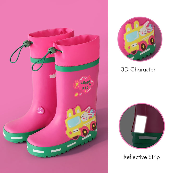 Little Surprise Box Ms. Rock & Roll Bunny Flexible Rubber Rain Gumboots for Kids Fuchsia Pink