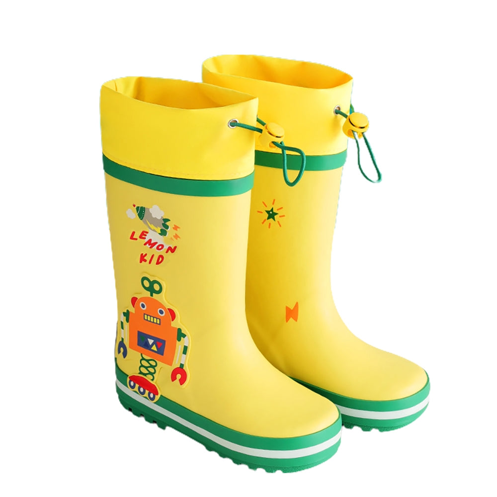 Little Surprise Box Mr. Cobotic Waterproof Flexible Rubber Rain Gumboots for Kids Bright Yellow