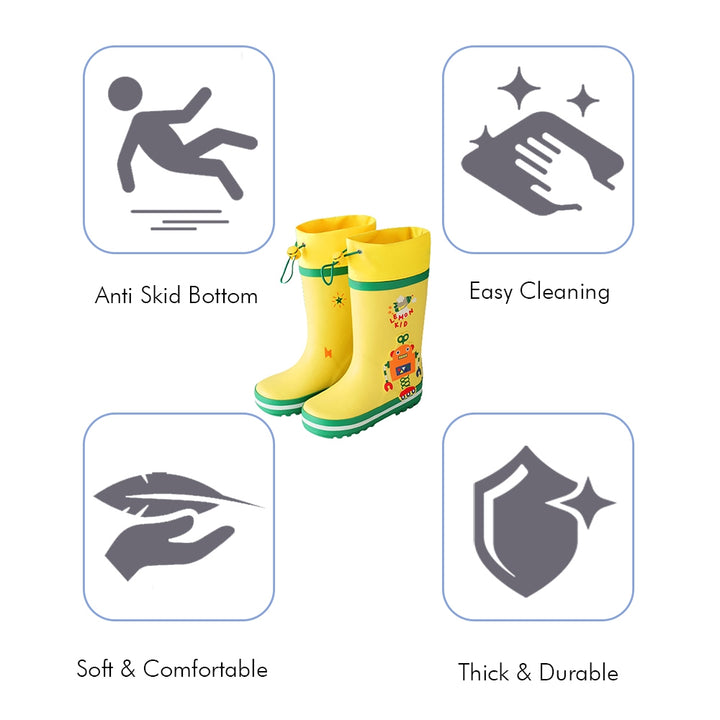 Little Surprise Box Mr. Cobotic Waterproof Flexible Rubber Rain Gumboots for Kids Bright Yellow