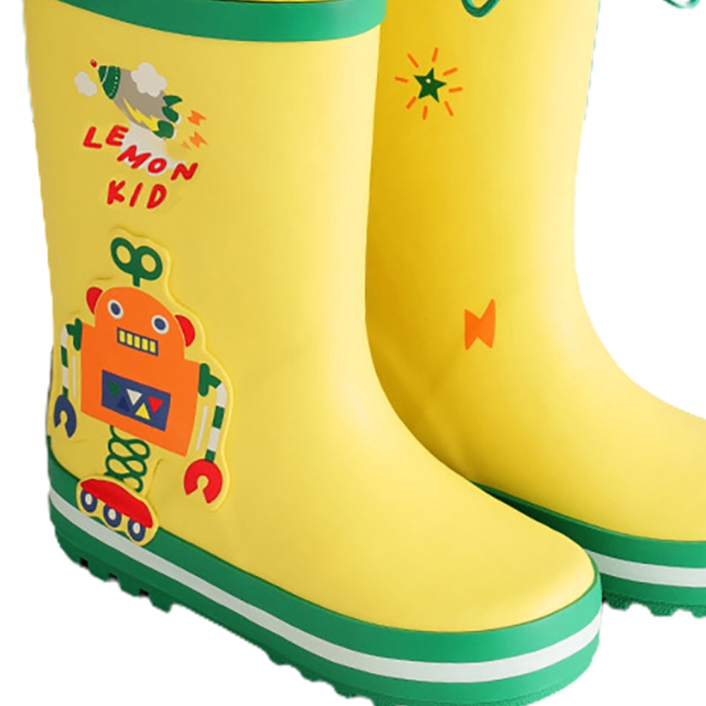 Little Surprise Box Mr. Cobotic Waterproof Flexible Rubber Rain Gumboots for Kids Bright Yellow