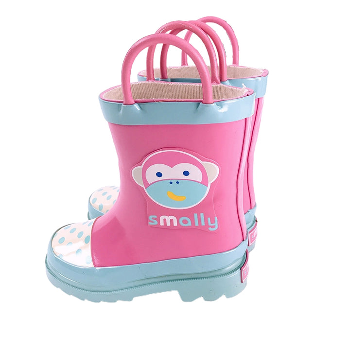 Little Surprise Box Pink Monkey Flexible Rubber Rain Gumboots for Toddlers and Kids