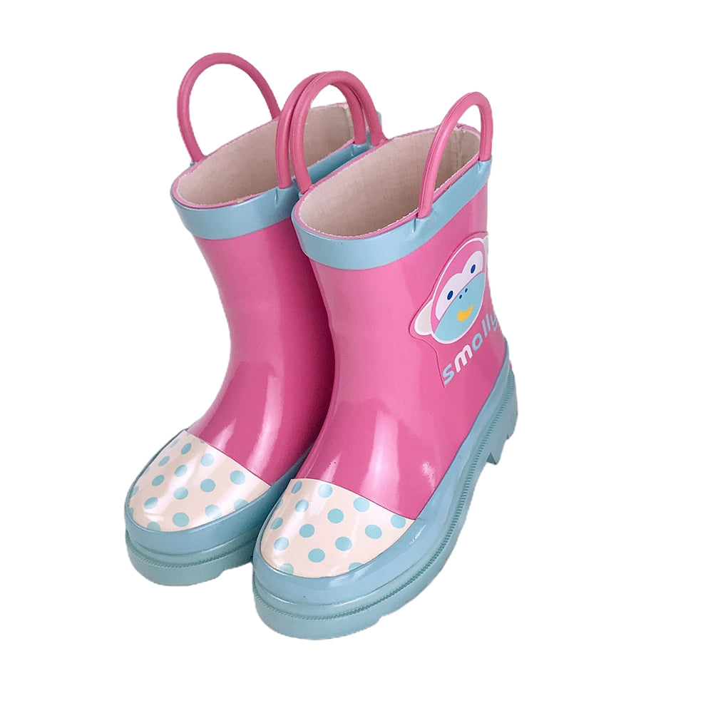 Little Surprise Box Pink Monkey Flexible Rubber Rain Gumboots for Toddlers and Kids