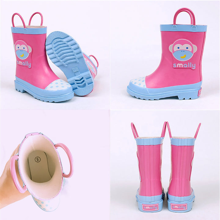 Little Surprise Box Pink Monkey Flexible Rubber Rain Gumboots for Toddlers and Kids