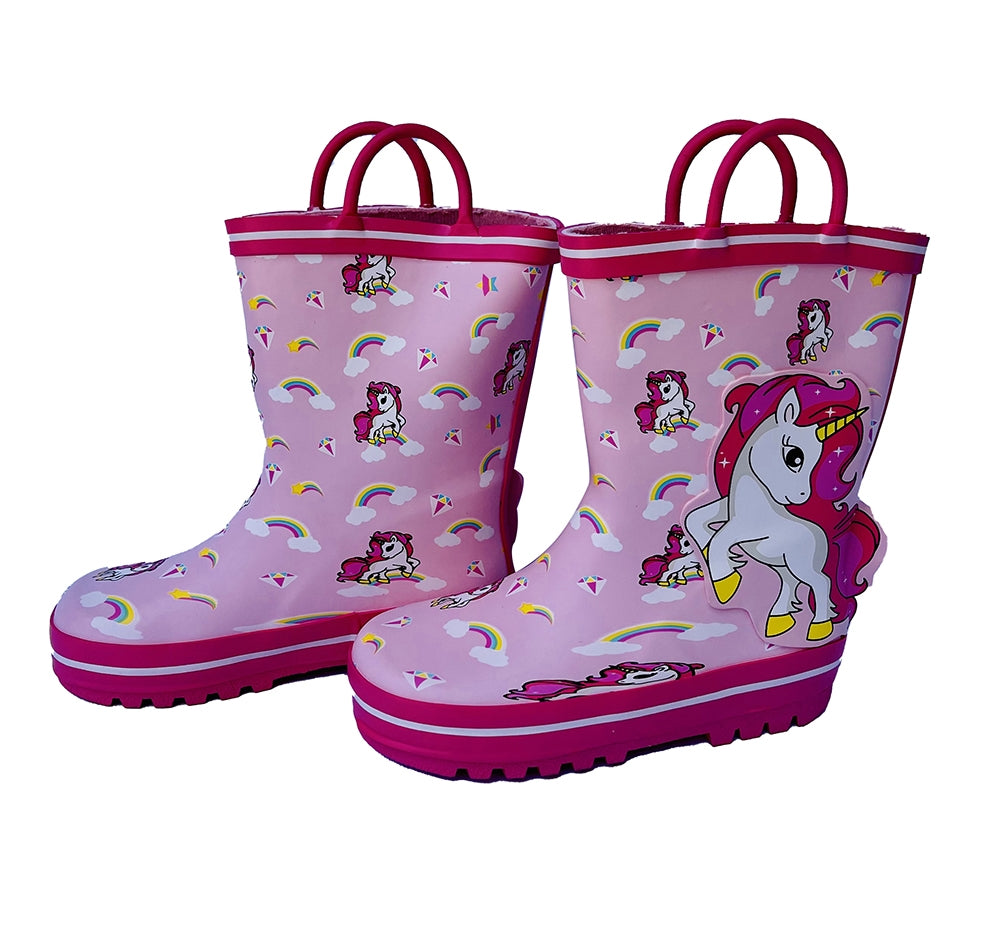 Ms. Gracy Unicorn Waterproof Flexible Rubber Rain Gumboots for Kids,Pink