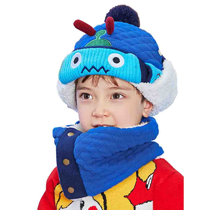 Little Surprise Box 3pcs Quilted Robot Theme Winter Cap, Mufflers and Gloves