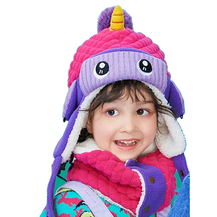 Little Surprise Box 3pcs Quilted Unicorn Theme Winter Cap, Mufflers and Gloves