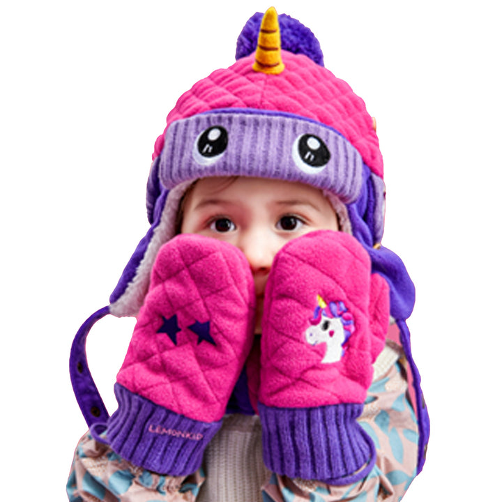 Little Surprise Box 3pcs Quilted Unicorn Theme Winter Cap, Mufflers and Gloves