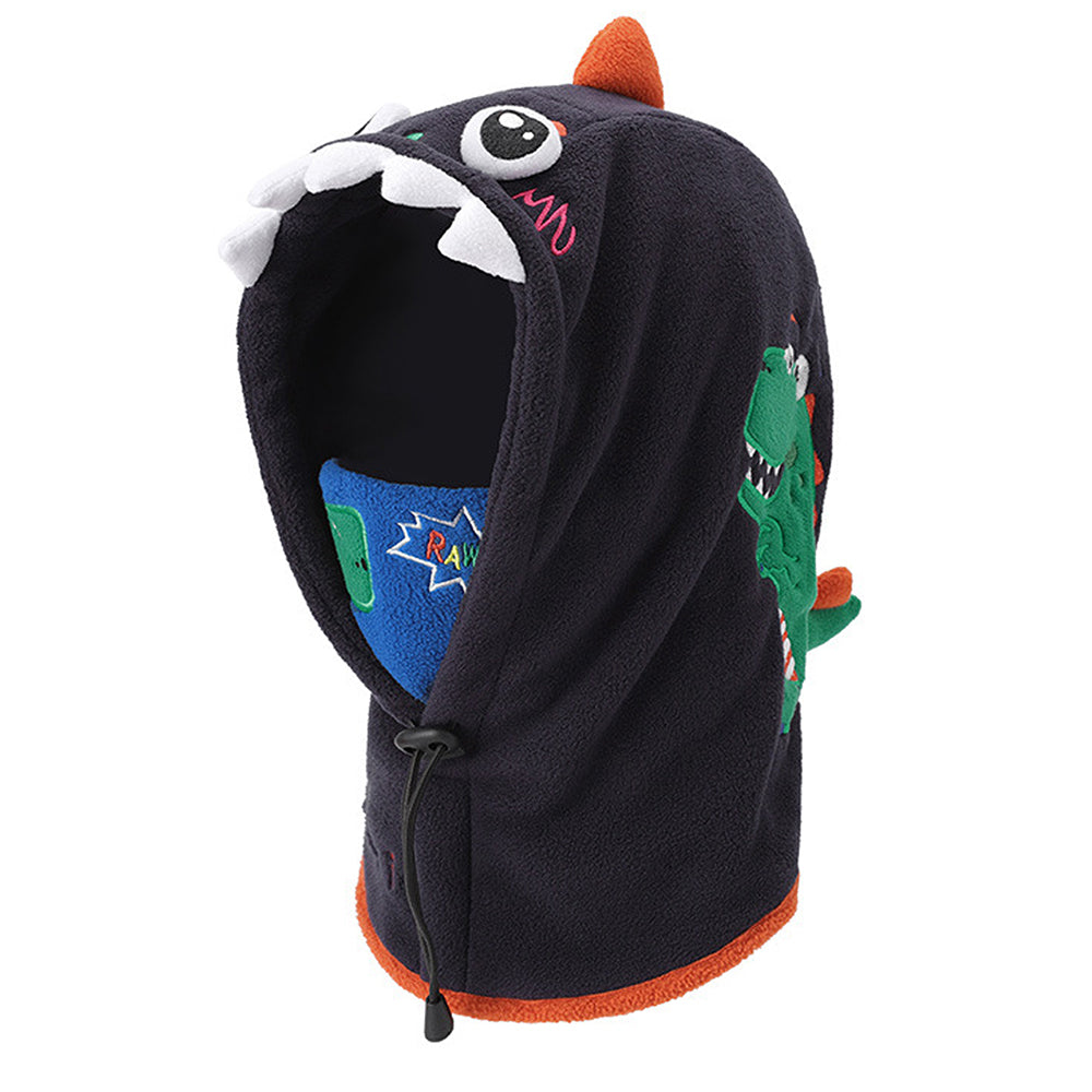 Little Surprise Box Blue Square Dino Fleece Winter Cap covering Mouth, Neck and Head for Minus degree Temperature