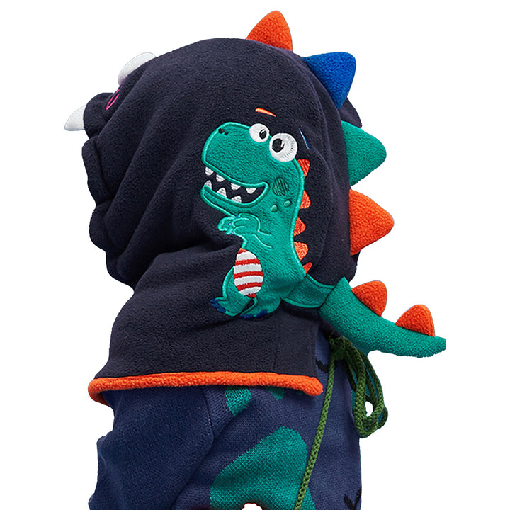 Little Surprise Box Blue Square Dino Fleece Winter Cap covering Mouth, Neck and Head for Minus degree Temperature