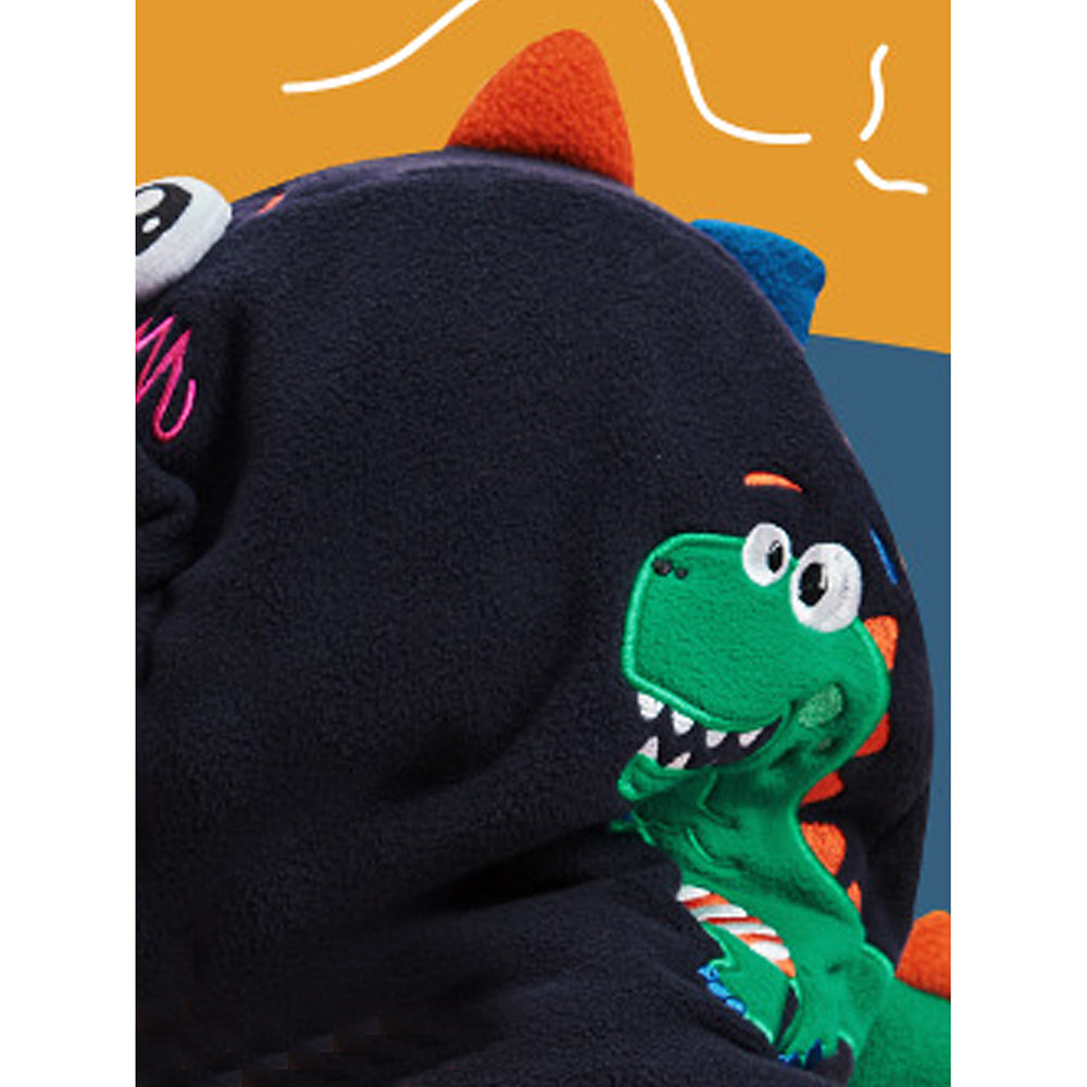 Little Surprise Box Blue Square Dino Fleece Winter Cap covering Mouth, Neck and Head for Minus degree Temperature