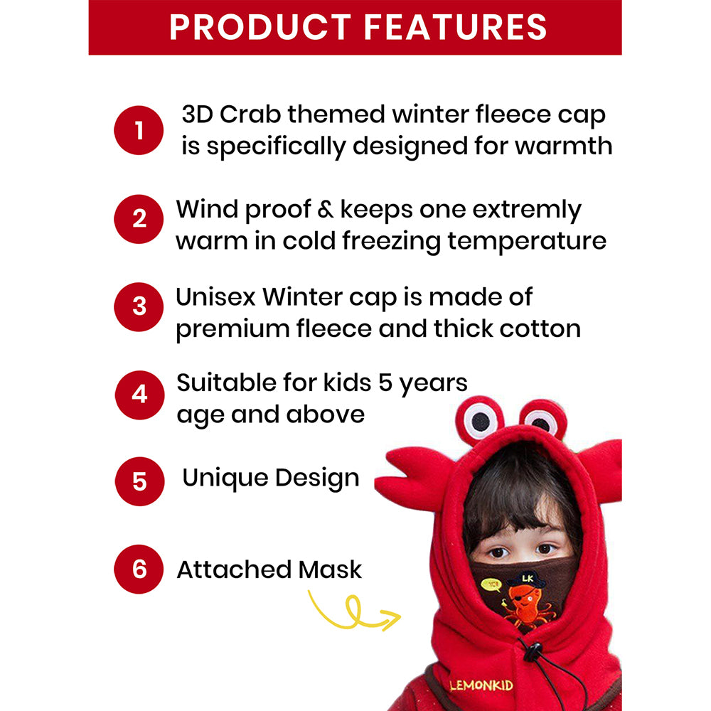 Little Surprise Box  3dCrab theme  Fleece Winter Cap covering Mouth, Neck and Head for Minus degree Temperature