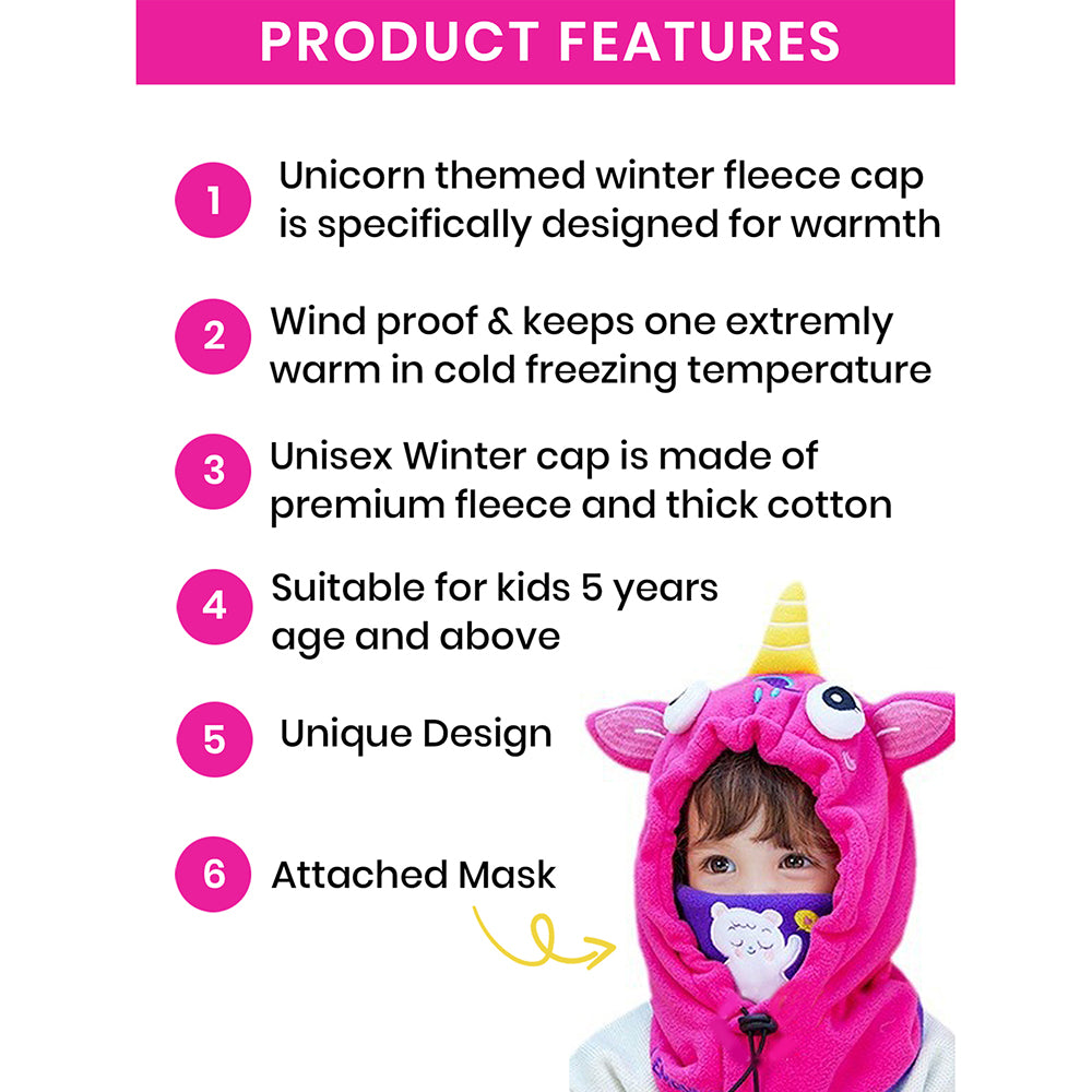 Little Surprise Box Bright Pink Uni Fleece Winter Cap covering Mouth, Neck and Head for Minus degree Temperature