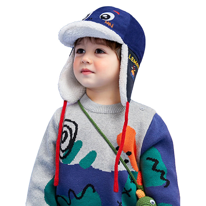 Little Surprise Box Ear Covering 3d Blue Dinosaur Winter Cap for Kids