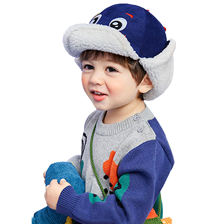 Little Surprise Box Ear Covering 3d Blue Dinosaur Winter Cap for Kids