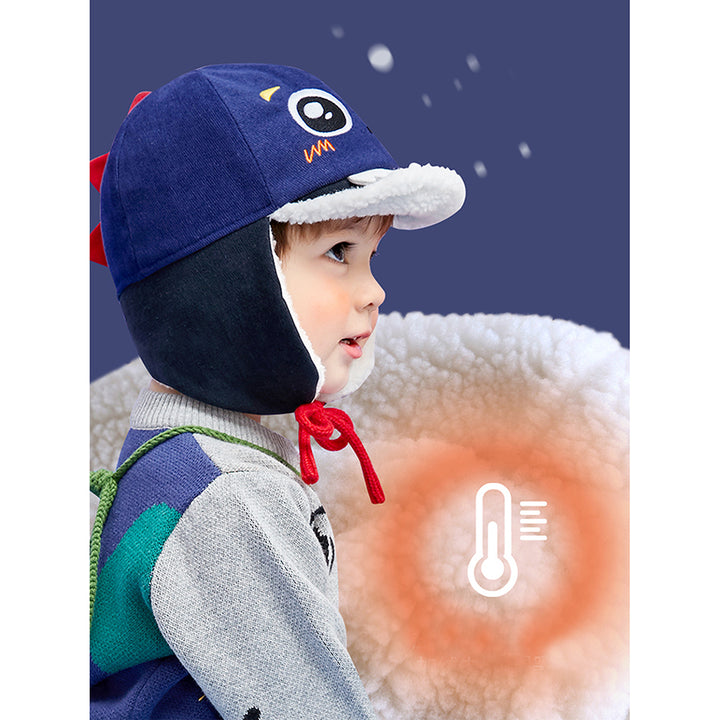 Little Surprise Box Ear Covering 3d Blue Dinosaur Winter Cap for Kids