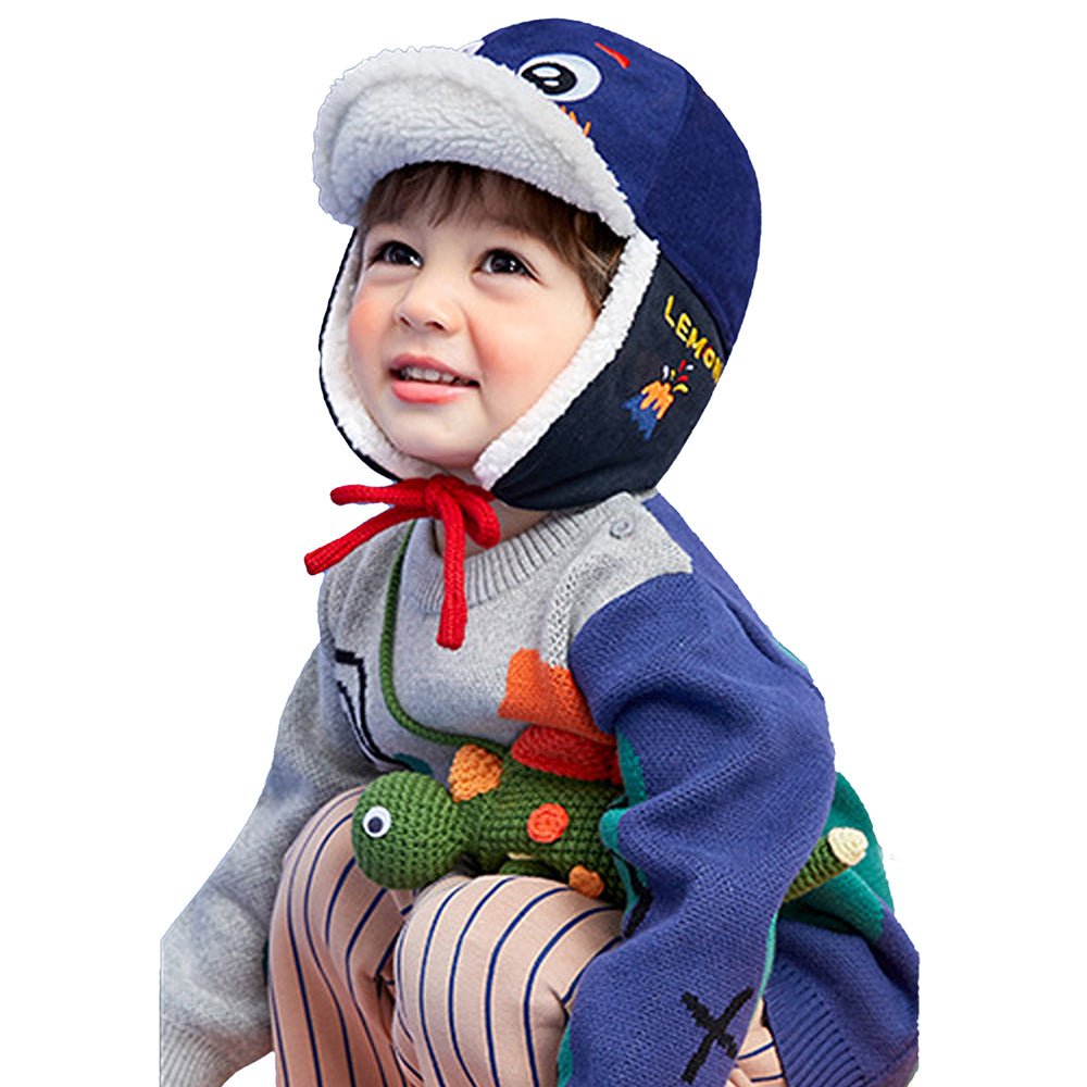 Little Surprise Box Ear Covering 3d Blue Dinosaur Winter Cap for Kids