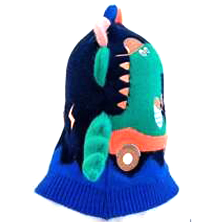 Little Surprise Box Knitted Blue Border Dino theme Winter Cap covering  Neck , Ears and Head for Minus degree Temperature