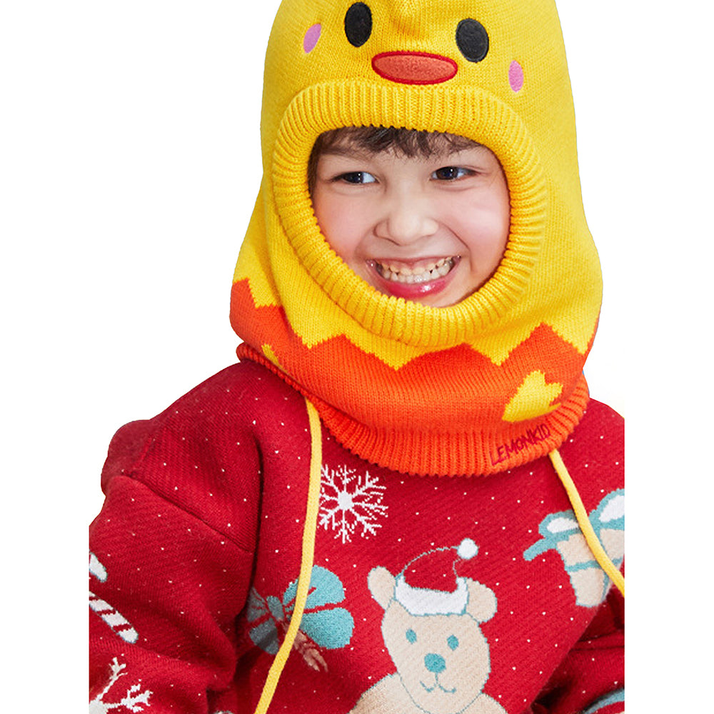 Little Surprise Box Knitted Yellow Duckling theme Winter Cap covering  Neck , Ears and Head for Minus degree Temperature