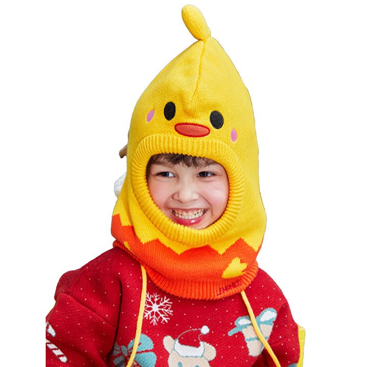 Little Surprise Box Knitted Yellow Duckling theme Winter Cap covering  Neck , Ears and Head for Minus degree Temperature