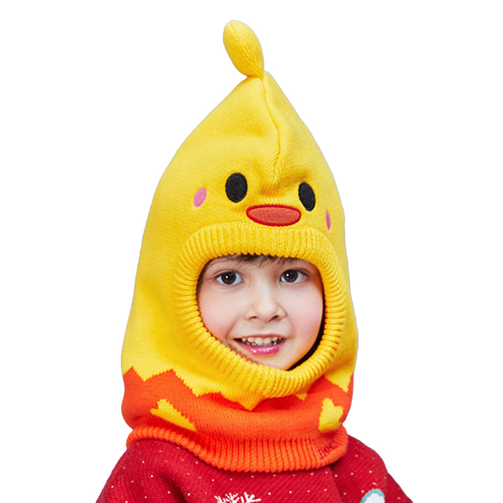 Little Surprise Box Knitted Yellow Duckling theme Winter Cap covering  Neck , Ears and Head for Minus degree Temperature