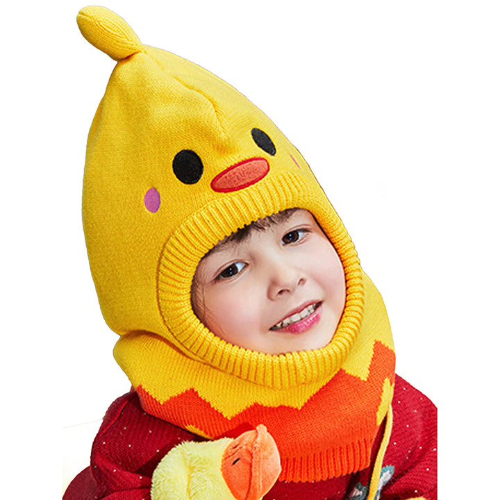 Little Surprise Box Knitted Yellow Duckling theme Winter Cap covering  Neck , Ears and Head for Minus degree Temperature