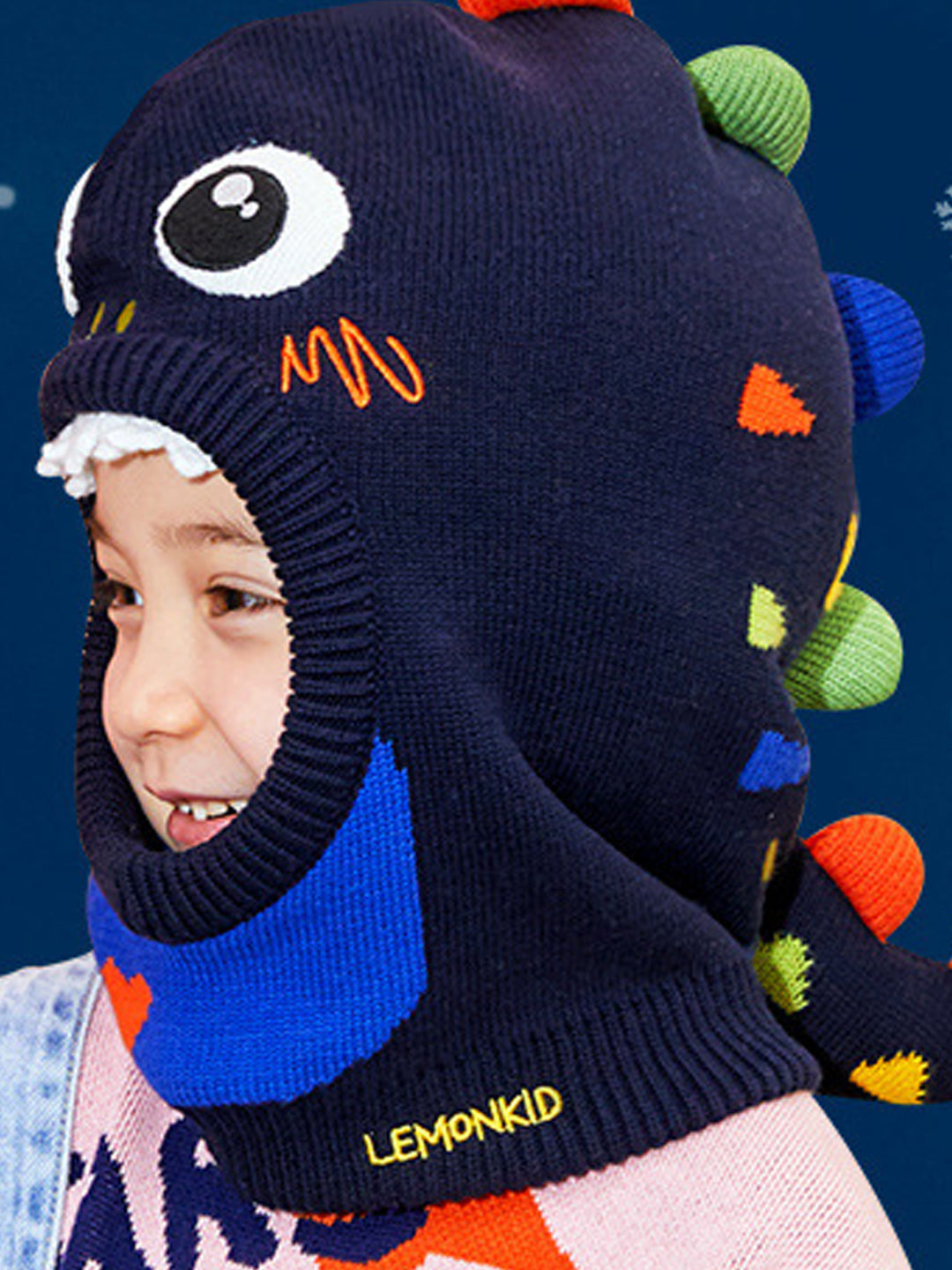 Little Surprise Box Knitted Dino Mini Heart themed Winter Cap covering  Neck , Ears and Head for Minus degree Temperature