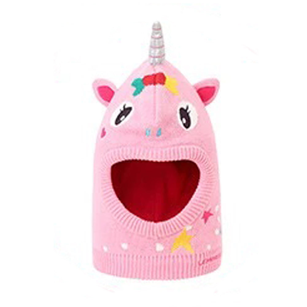 Little Surprise Box Knitted Pink Star Unicorn theme Winter Cap covering  Neck , Ears and Head for Minus degree Temperature