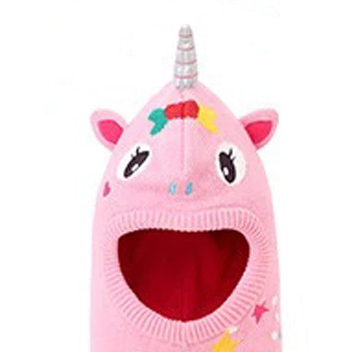 Little Surprise Box Knitted Pink Star Unicorn theme Winter Cap covering  Neck , Ears and Head for Minus degree Temperature