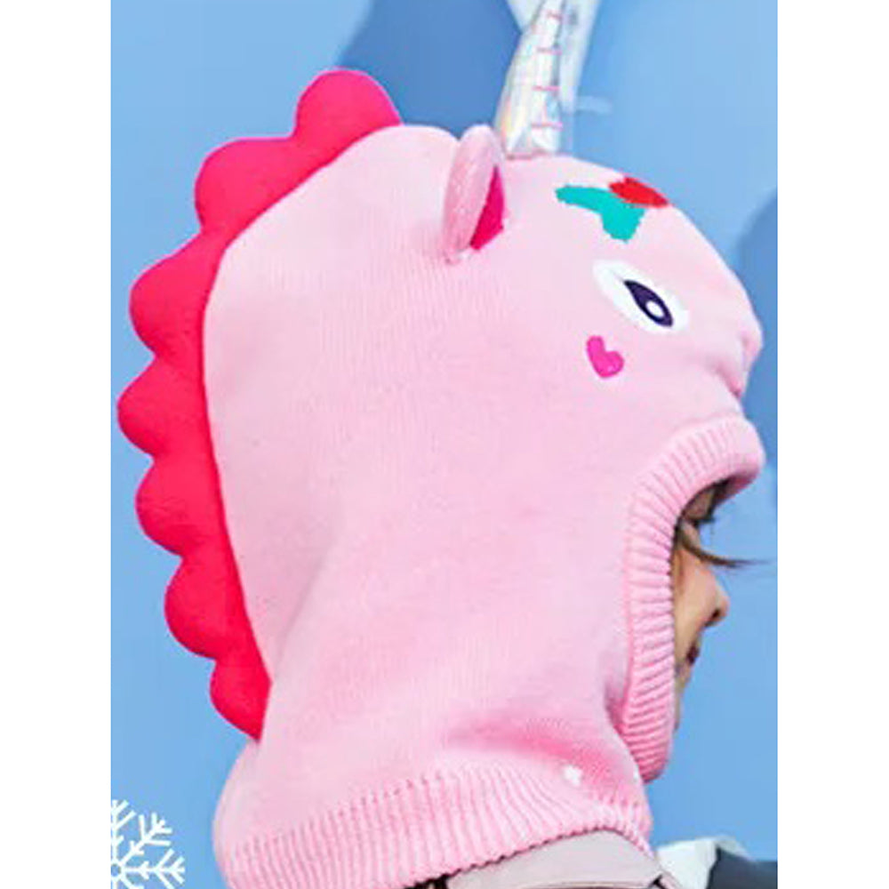 Little Surprise Box Knitted Pink Star Unicorn theme Winter Cap covering  Neck , Ears and Head for Minus degree Temperature