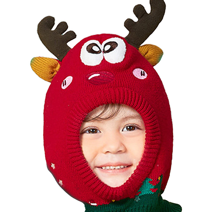 Little Surprise Box Knitted Christmas Reindeer theme Winter Cap covering  Neck , Ears and Head for Minus degree Temperature