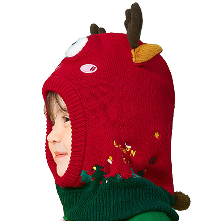 Little Surprise Box Knitted Christmas Reindeer theme Winter Cap covering  Neck , Ears and Head for Minus degree Temperature