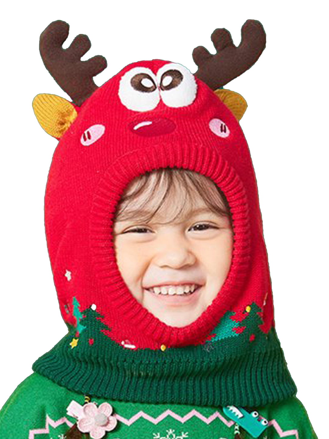 Little Surprise Box Knitted Christmas Reindeer theme Winter Cap covering  Neck , Ears and Head for Minus degree Temperature