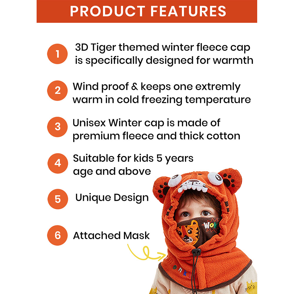 Little Surprise Box  Tiger theme  Fleece Winter Cap covering Mouth, Neck and Head for Minus degree Temperature