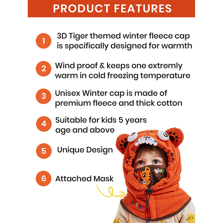 Little Surprise Box  Tiger theme  Fleece Winter Cap covering Mouth, Neck and Head for Minus degree Temperature