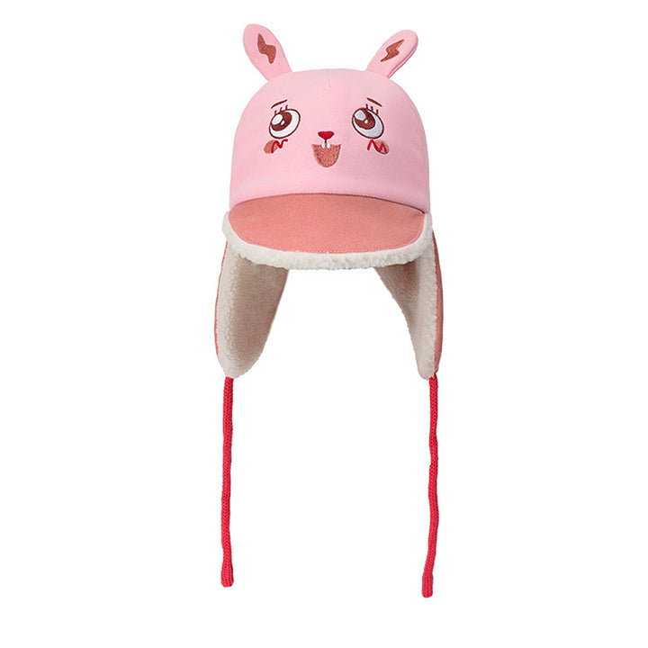 Little Surprise Box Ear Covering 3d Pink Rabbit Winter Cap for Kids