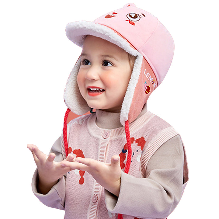 Little Surprise Box Ear Covering 3d Pink Rabbit Winter Cap for Kids