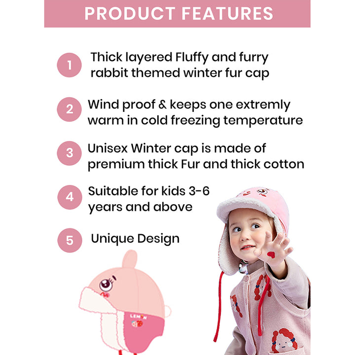 Little Surprise Box Ear Covering 3d Pink Rabbit Winter Cap for Kids