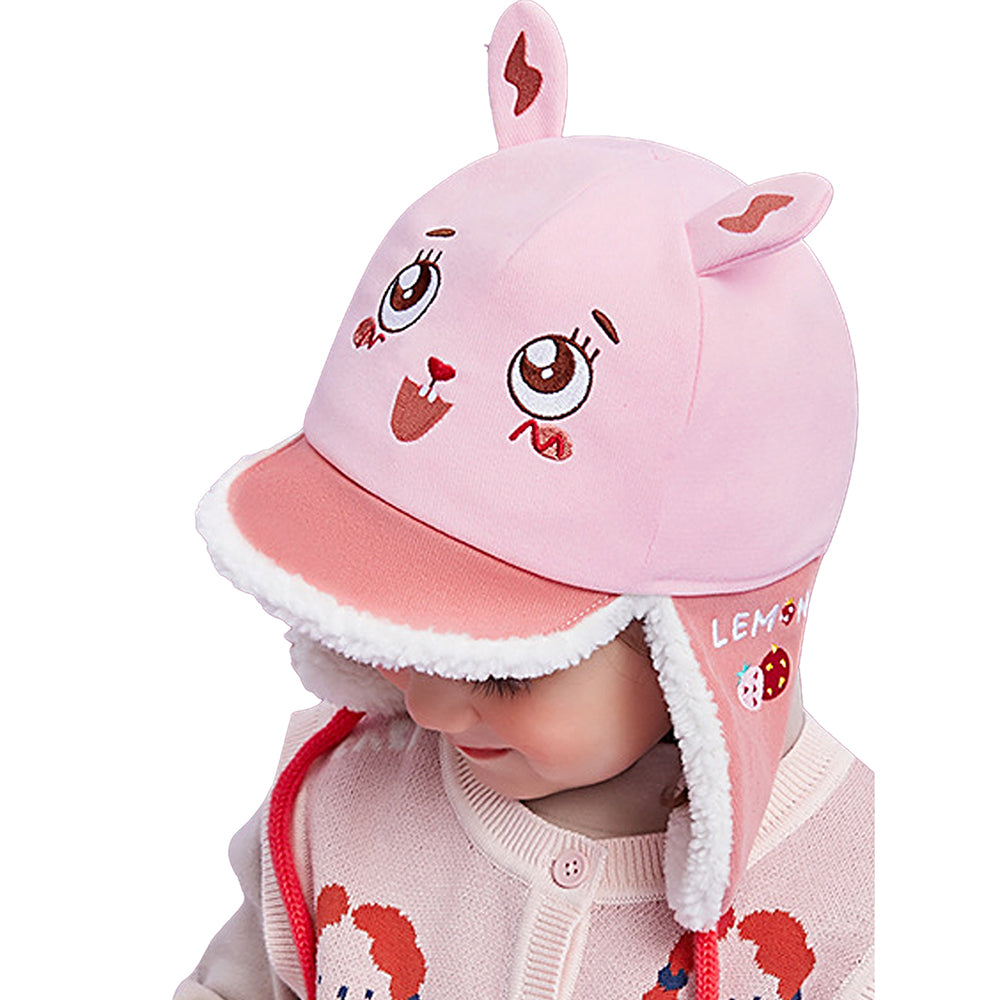 Little Surprise Box Ear Covering 3d Pink Rabbit Winter Cap for Kids