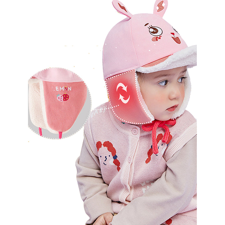 Little Surprise Box Ear Covering 3d Pink Rabbit Winter Cap for Kids